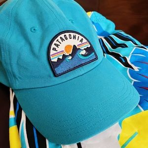 Patagonia Waves Mountains Sunset Surf Patch Trucker Strap Back Hat Cap *RARE*